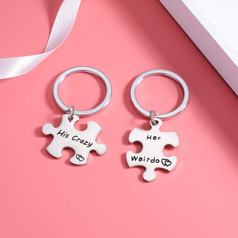 [Australia] - Nzztont His Crazy Her Weirdo Couples Keychains Set, Necklace Set, Personalized Couples Jewelry, for Boyfriend Girlfriend Keychain Set 