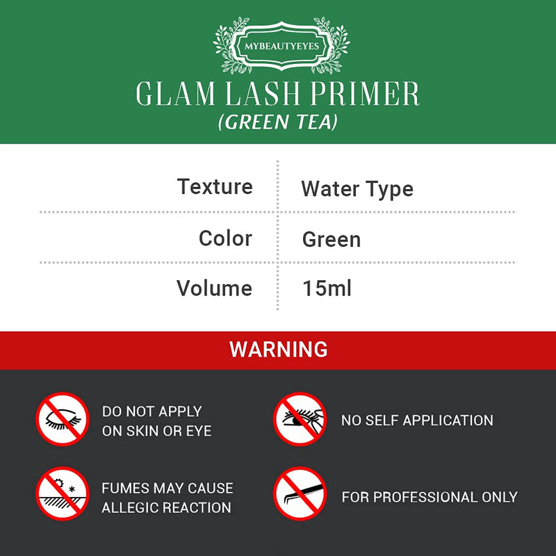 [Australia] - Eyelash Extension Glam Lash Primer 15 ml/Pre-Treatment for Semi Permanent Eyelash/Easily Removes Proteins and Oils/Oil Free/Longer Extension Retention (Green Tea) Green Tea 