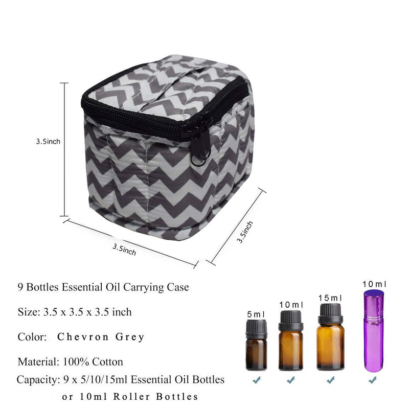 [Australia] - 9 Bottles Essential Oil Carrying Case Shockproof Essential Oils Organizer Travel Bag Suitable for 5ml,10ml,15ml Bottles or 10ml Roller Bottles with Portable Handle and Double Zipper (Chevron Grey) Chevron Grey 