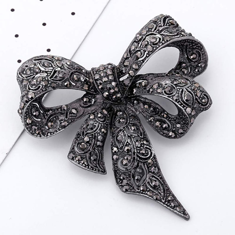 [Australia] - MIXIA Black Color Rhinestone Bow Brooches for Women Large Bowknot Brooch Pin Vintage Jewelry Winter Accessories 