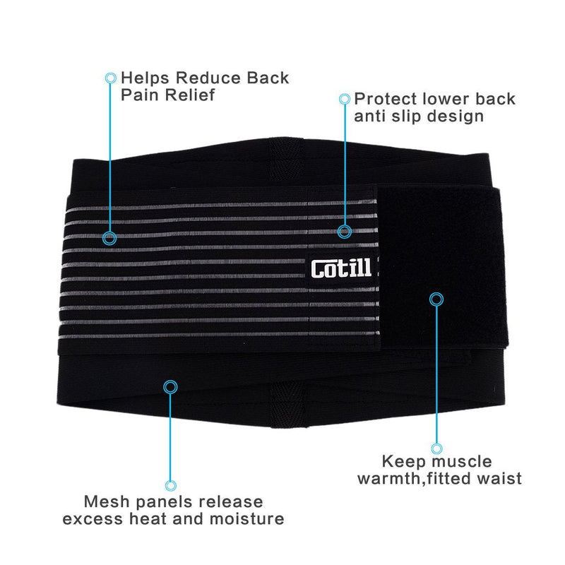 [Australia] - Cotill Lower Back Support Belt - Lumbar Support Brace for Pain Relief and Injury Prevention - Dual Adjustable Straps and Breathable Mesh Panels (S/M - Waist 62cm to 82cm) S/M (Pack of 1) 