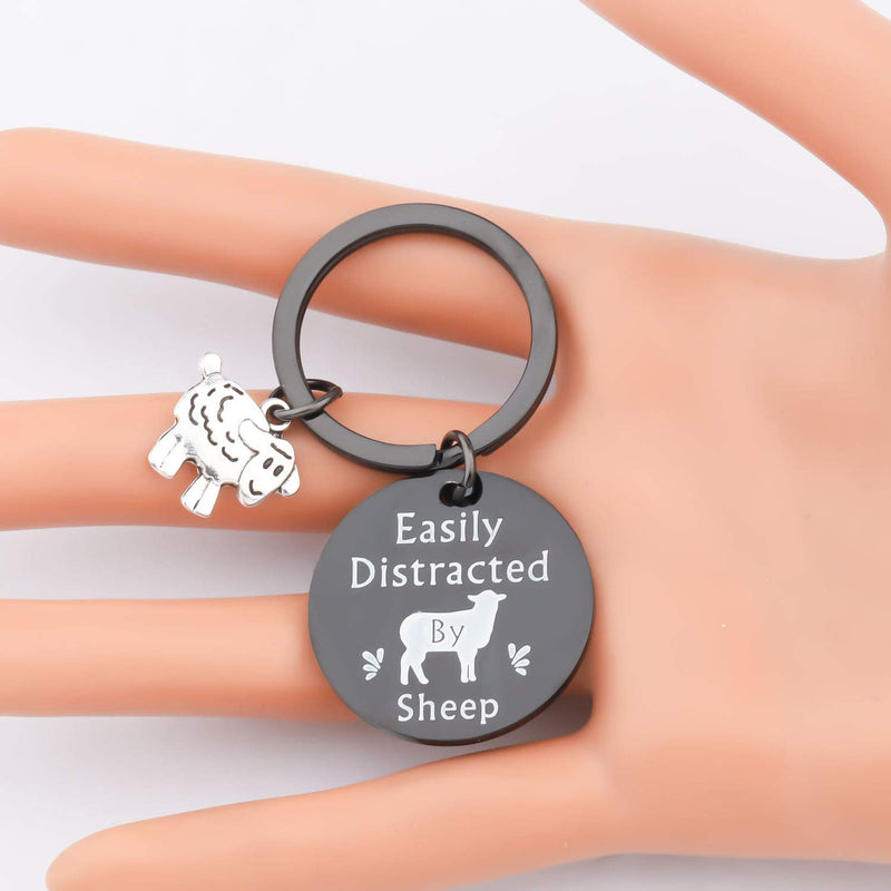 [Australia] - WSNANG Sheep Lover Gift Easily Distracted by Sheep Keychain Sheep Jewelry Gift for Sheep Farmer Sheep Herder Sheep Owner Sheep Black KC 
