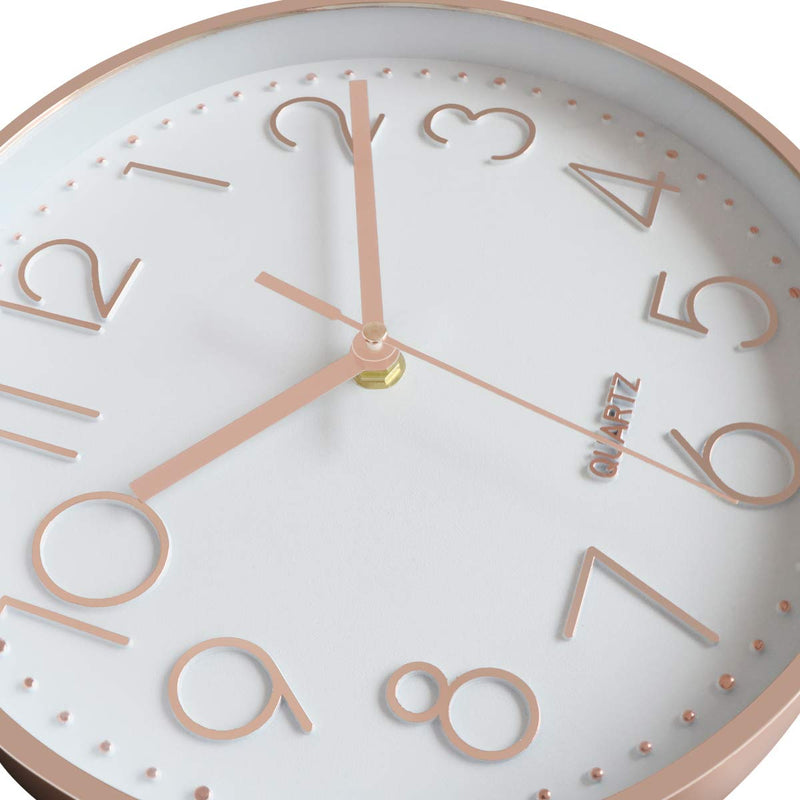 [Australia] - Lumuasky Modern Wall Clock 10 Inch Non-Ticking Rose Gold Wall Clock Silent Battery Operated Round Quartz Clock for Living Room Bedroom Home Office School Decor White Rose Gold 