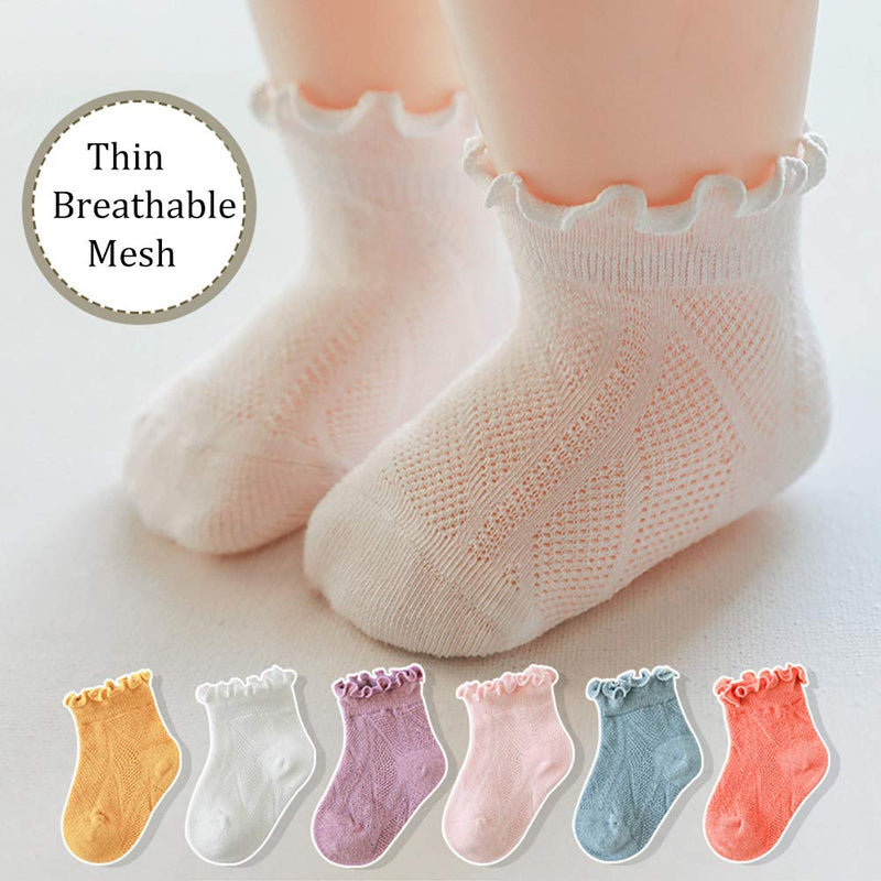 [Australia] - Belsmi Baby Boy Girls Non Skid Newborn Toddler Cotton Summer Mesh Thin No Show Low Cut Ankle Socks White 6 Pairs 0-1T 