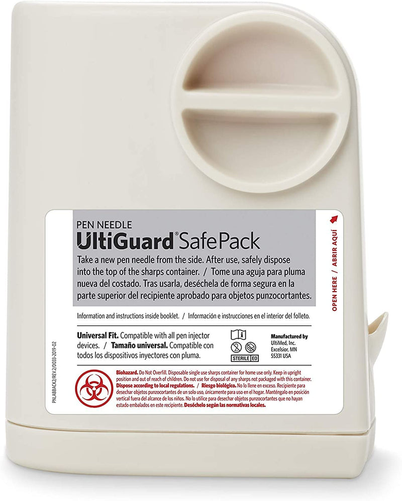 [Australia] - All-in-One UltiGuard Safe Pack Pen Needles and Sharps Container for at-Home Insulin Injections and Safe Needle Disposal, Size: Mini 5mm (3/16”) x 31G, 100 Count Self-disposal 