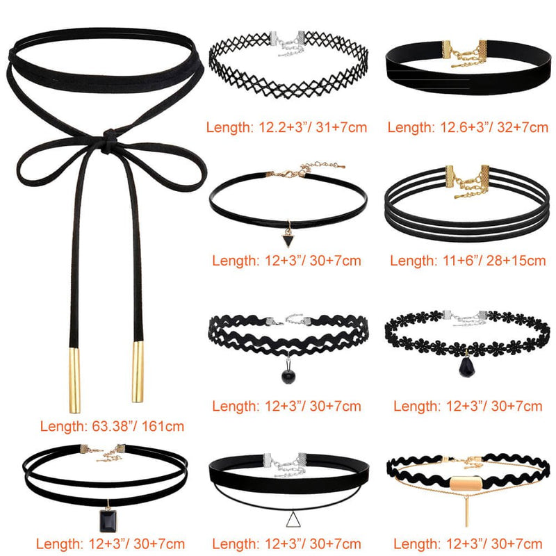 [Australia] - Paxcoo CN-01 Black Velvet Choker Necklaces with Storage Bag for Women Girls, Pack of 10 