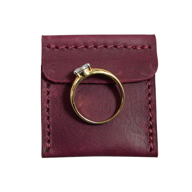 [Australia] - Hide & Drink, Leather Wedding Ring Case, Slim Engagement Pouch, Marriage, Cute Gifts, Handmade - Sangria 