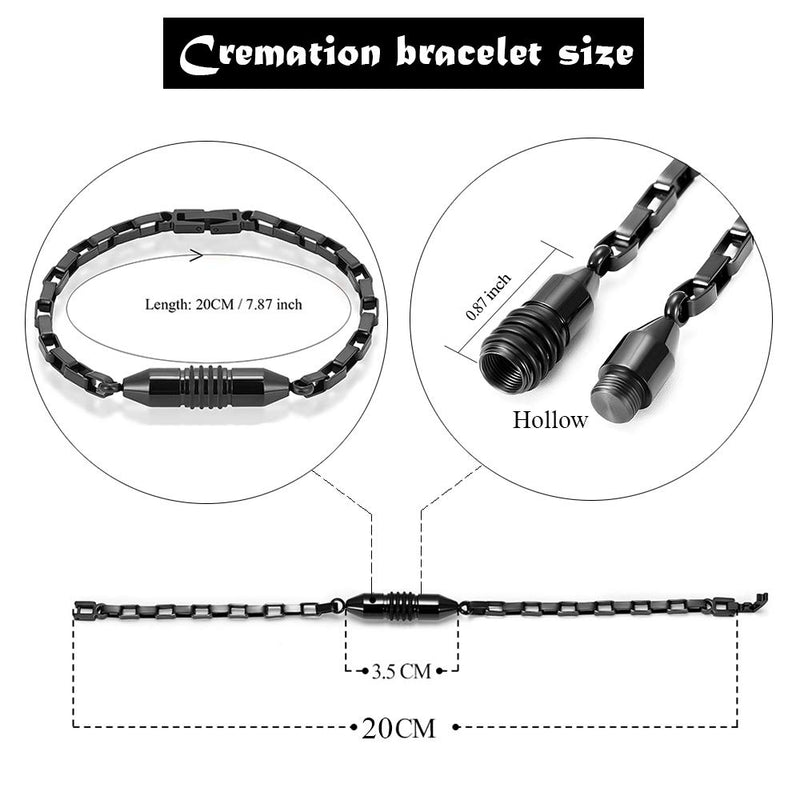 [Australia] - Imrsanl Stainless Steel Cremation Bracelet for Ashes - Cylinder Urn Bangles for Human Ashes - Memorial Ashes Keepsake Jewelry for Men Women Black-20cm 