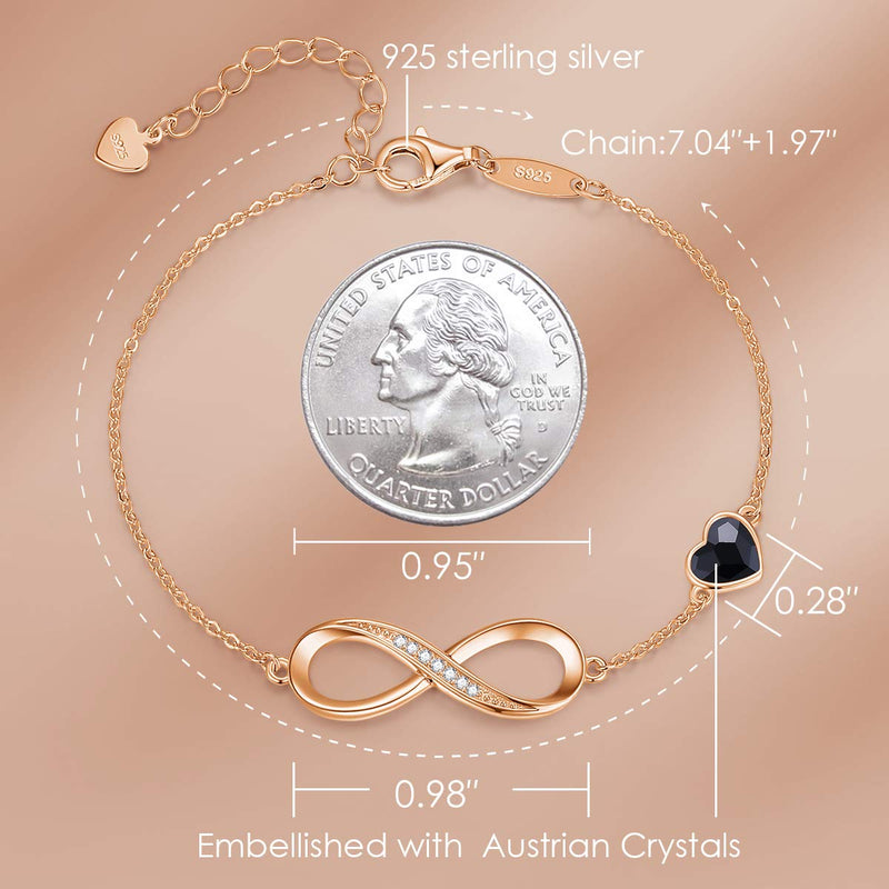[Australia] - CDE Infinity Heart Symbol Charm Bracelet for Women 925 Sterling Silver Adjustable Mother's Day Jewelry Gift Birthday Gift for Mom Women Wife Girls Her Rose Gold-Black 