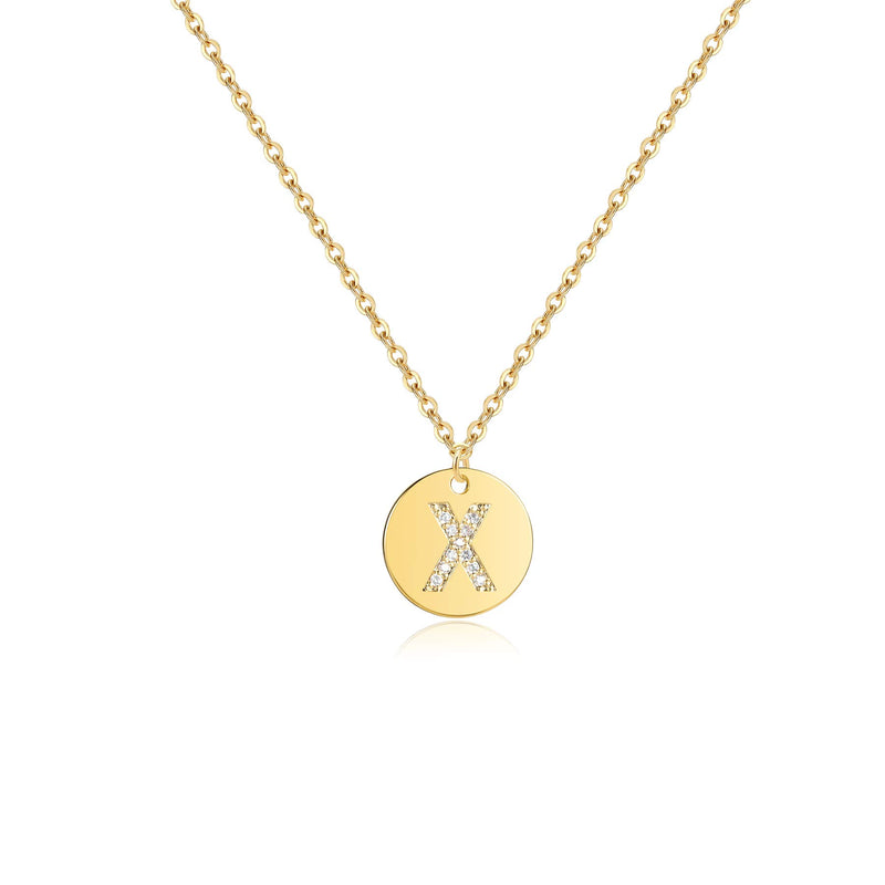 [Australia] - SANNYRA Dainty Disc Initial Necklace 18K Real Gold-Plated Letters A to Z 26 Alphabet Disc Pendant Necklace for Women Birthday Gifts X 