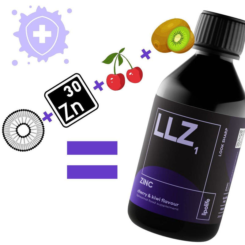 [Australia] - lipolife liposomal liquid Zinc supplement for optimal immune support LLZ1. Delicious cherry and kiwi flavour, vegan, gluten free, sugar free. 48 servings. 