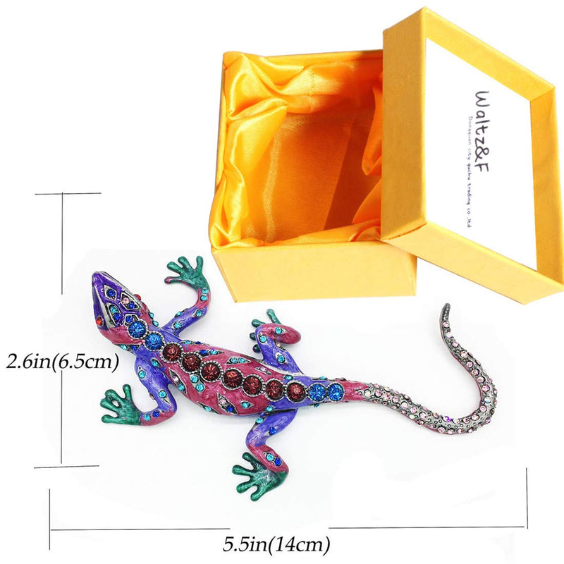 [Australia] - Waltz&F Diamond purple lizard Figurine Collectible Hinged Trinket Box Bejeweled Hand-painted Ring Holder 