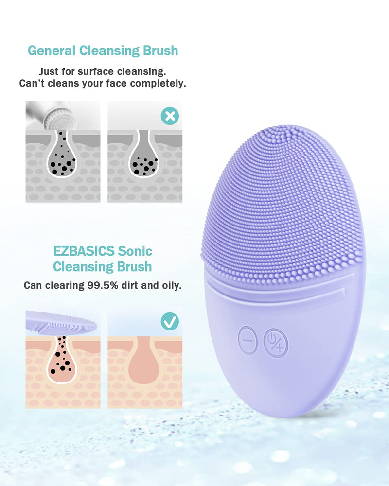 [Australia] - EZBASICS Facial Cleansing Brush made with Ultra Hygienic Soft Silicone, Waterproof Sonic Vibrating Face Brush for Deep Cleansing, Gentle Exfoliating and Massaging, Inductive charging (Violet) Violet 