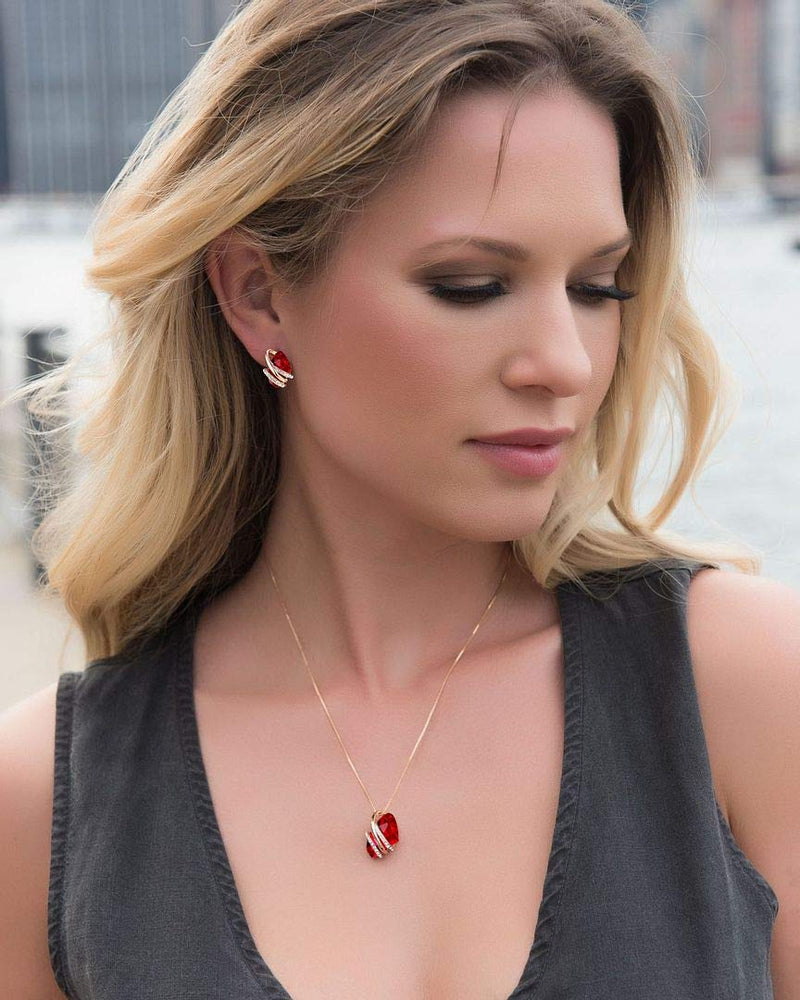 [Australia] - Leafael Wish Stone Pendant Necklace with Birthstone Crystal, 18K Rose Gold Plated/Silvertone, 18" + 2" 01-January July Birthstone-Ruby Red 