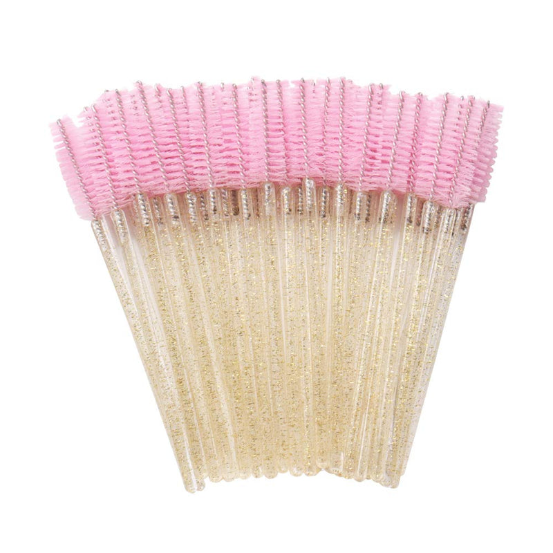 [Australia] - 300 Pack Mascara Wands Disposable Eye Lash Brushes Makeup Applicator Eyelash Extension Tool Kit, Crystal Gold Handle Pink Brush Head 