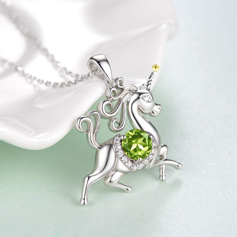 [Australia] - Birthday Gifts for Daughter Peridot Necklace Wife Mom Unicorn Jewelry for Teen Girls Women Sterling Silver Animal Necklace Gifts for Her Anniversary 