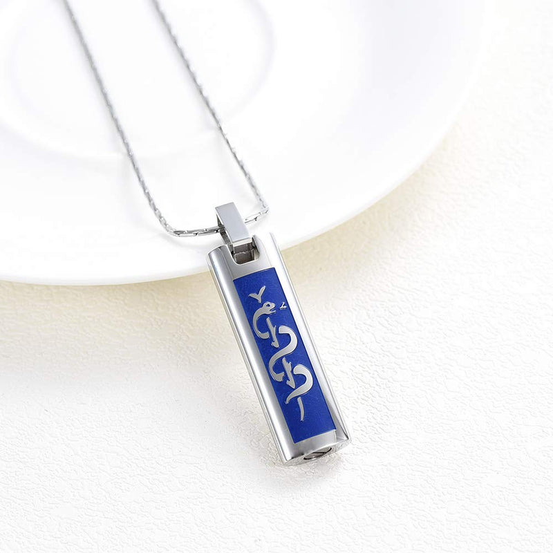 [Australia] - constantlife Cremation Necklace Cremation Jewelry 30mm Lord's Prayer Stainless Steel Polished Cube Cremation Pendant Memorial Ashes Keepsake Urn Necklace Ambulance Logo-Blue 