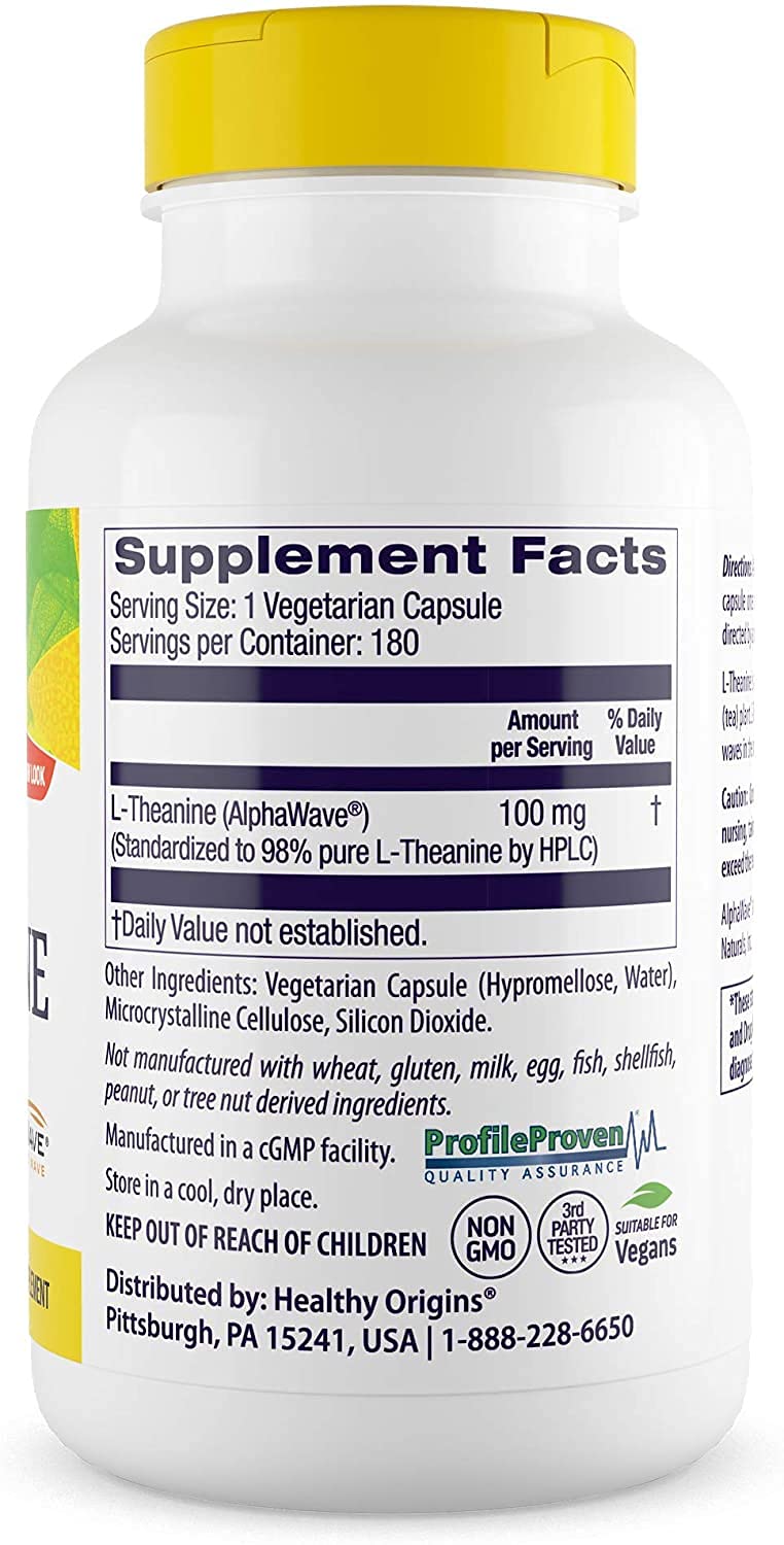 [Australia] - Healthy Origins L-Theanine (AlphaWave) 100 mg, 180 Veggie Caps 180 Count (Pack of 1) 
