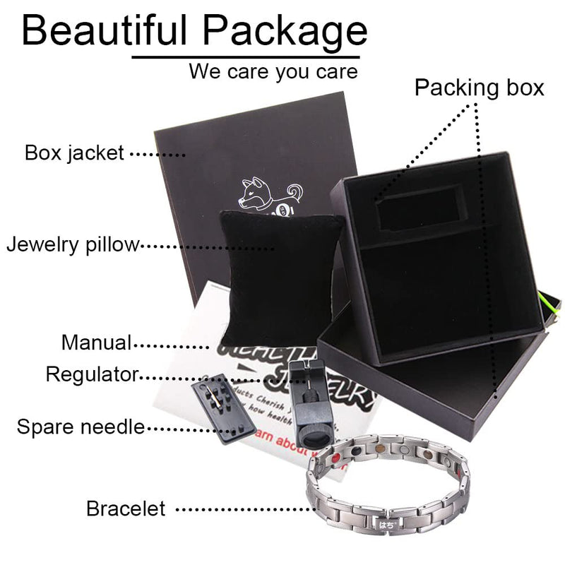 [Australia] - HAQIはち Magnetic Bracelet for Men and Women 5 Element Wristband, Titanium Strong Magnets 3500Gauss Bracelet with Adjustment Tool and Gift Box (Silver) Silver 