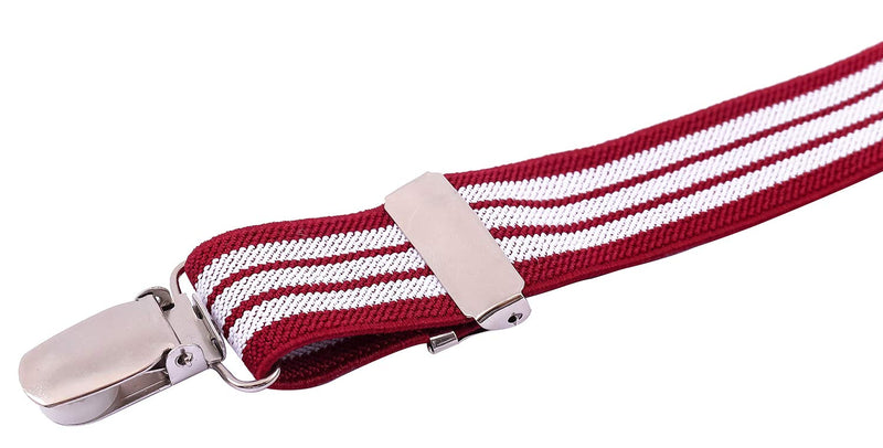 [Australia] - PZLE Men's Boys' Bow tie and Suspenders Set Adjustable Elastic 47 Inches(adult) Red White Stripe 