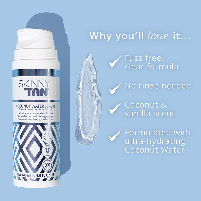 [Australia] - Skinny Tan Coconut Water Serum 145ml |Tanning Serum with Youth Boosting Q10 and Vitamin E | Instant Tan |Coconut And Vanilla Aroma| Cruelty Free & Vegan Skincare for Radiant Natural Glow 