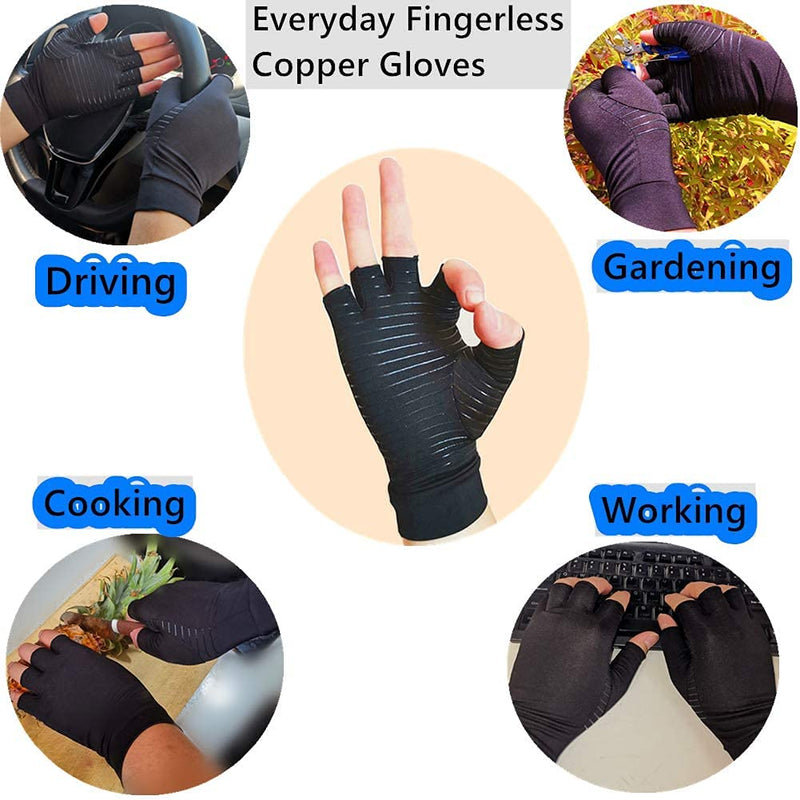 [Australia] - Copper Arthritis Compression Gloves Hands Arthritis Gloves for Pain Relief Swelling Copper Carpal Tunnel Glove Fingerless Medium 
