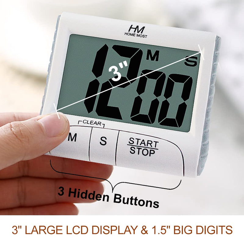 [Australia] - HOME MOST 3" Large Display Kitchen Timer - Digital Timer Magnetic Back Loud Alarm On A Rope- White Cooking Timers For Kitchen Teachers Students Games Kids Meetings - Sports Timer For Workouts Exercise 3" Large LCD Display - 1.5" Big Digits -Loud Alarm 