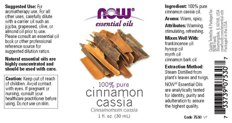 [Australia] - NOW Essential Oils, Cinnamon Cassia Oil, Warming Aromatherapy Scent, Steam Distilled, 100% Pure, Vegan, Child Resistant Cap, 1-Ounce 