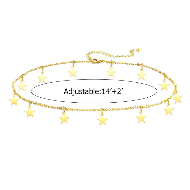 [Australia] - Star Choker Necklace for Women Dainty 14K Gold Plated Layered Choker Necklace Jewelry for Teen Girls A:Gold Star 