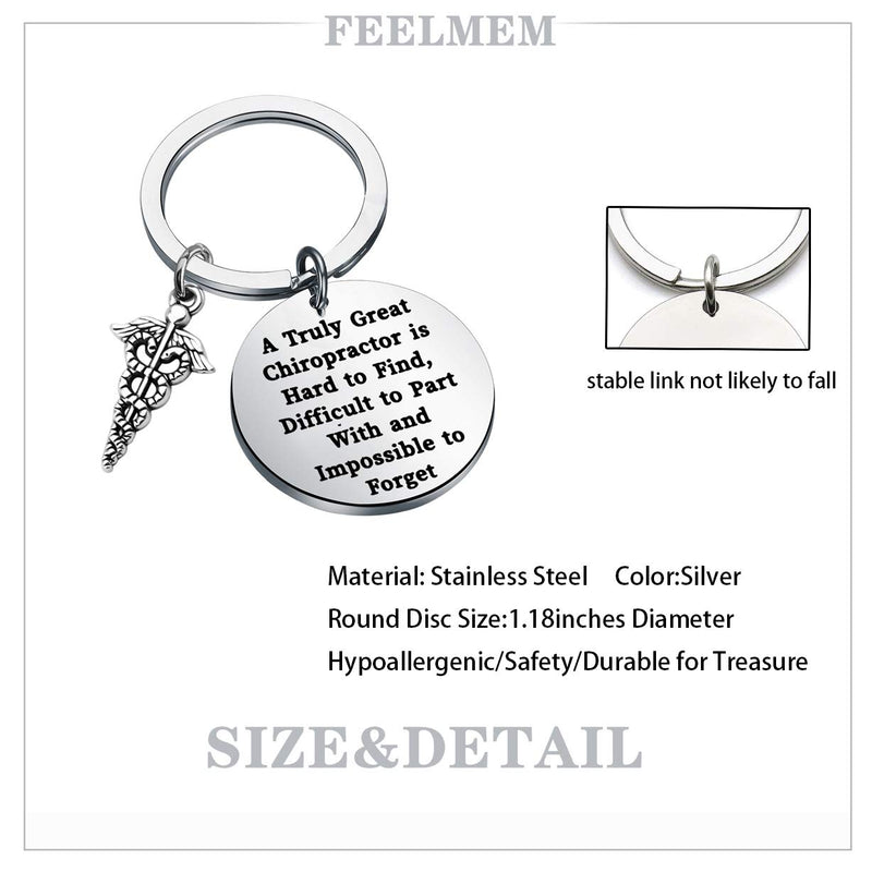 [Australia] - FEELMEM Chiropractor Gift Massage Therapist Gift Chiropractor Graduation Jewelry Gift A Truly Great Chiropractor is Hard to Find Harder to Part with and Impossible to Forget Keychain silver 