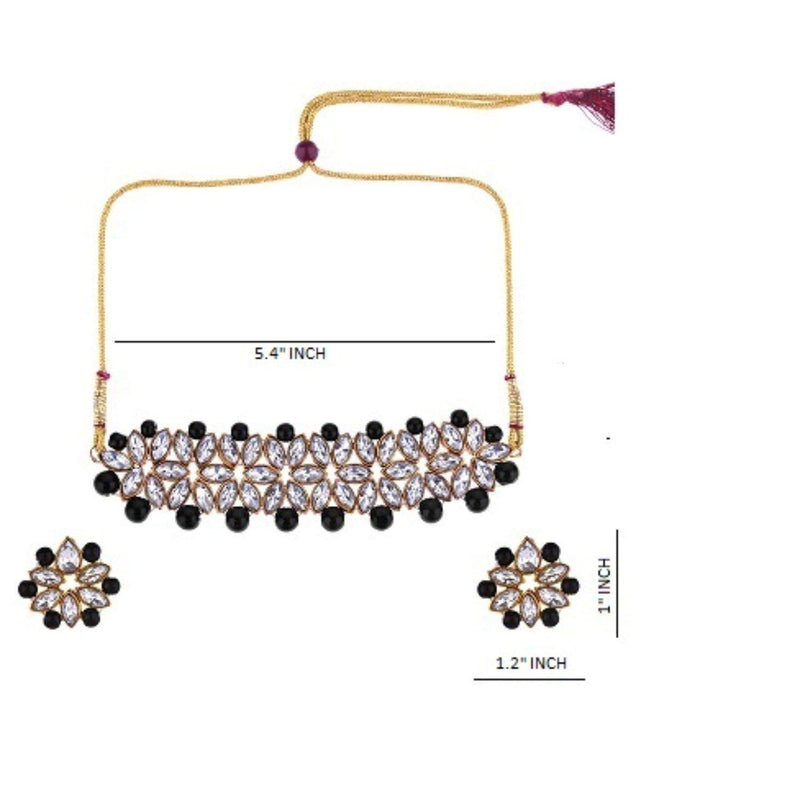 [Australia] - Efulgenz Crystal Kundan Pearl Rhinestone Indian Boho Floral Choker Neckalce Earrings Wedding Bridal Jewelry Set Black 