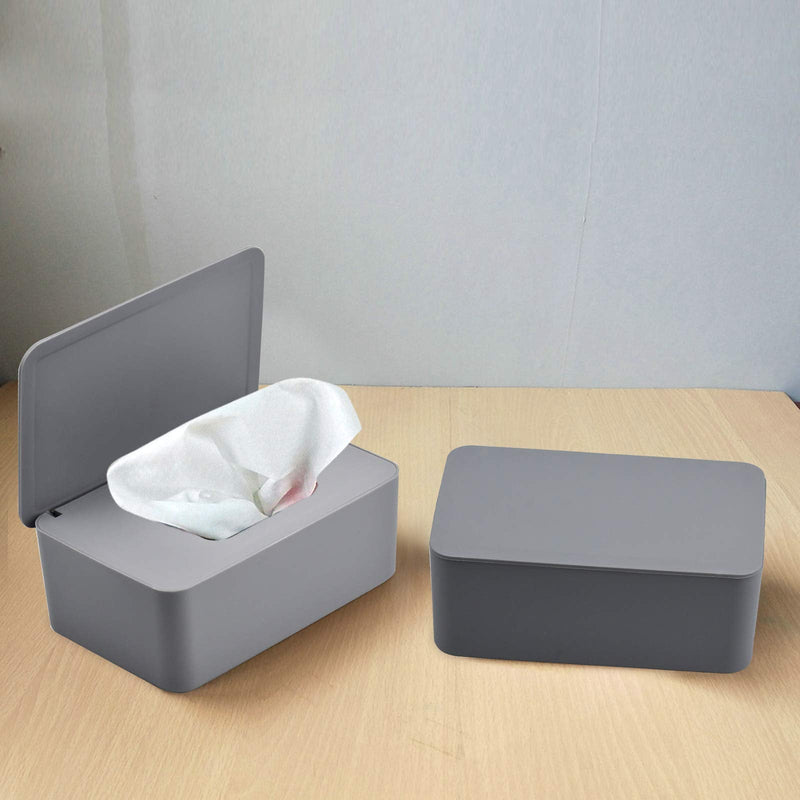 [Australia] - Wipes Dispenser Case Baby Wet Wipes Box Tissue Storage Case Container Plastic Napkin Box Toilet Paper Holder with Lid Seal for Home Office Car, Gray 