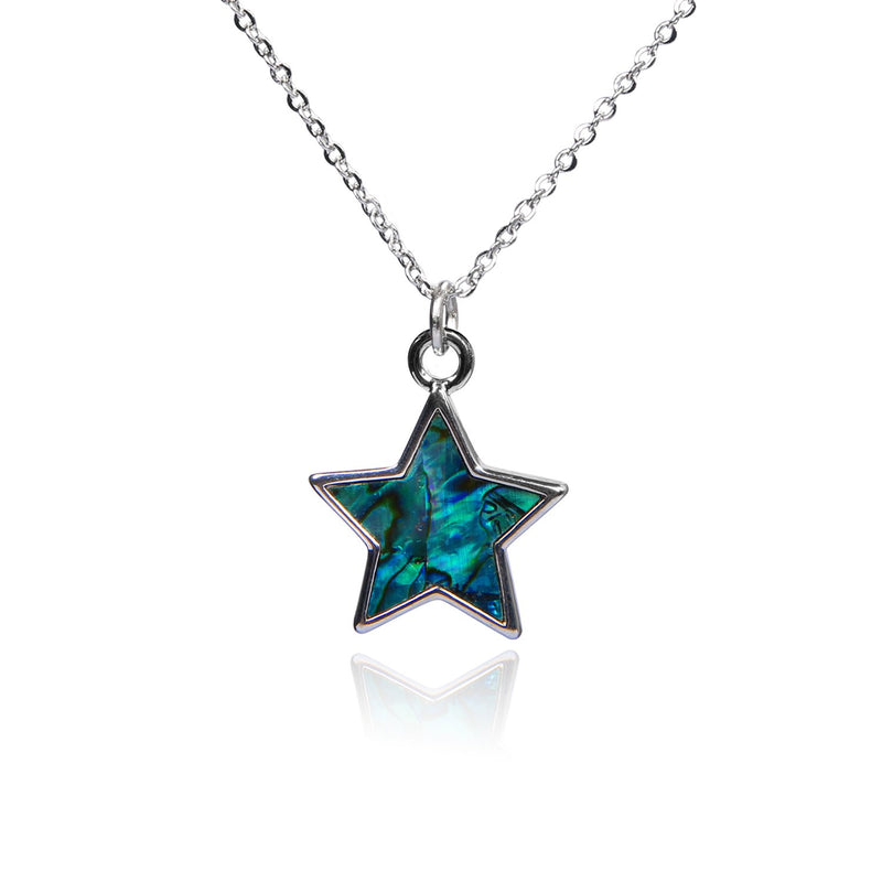 [Australia] - Barch Blue Abalone Paua Shell Pendant Necklace Silver Jewelry Gift for Girls/Boys Star 