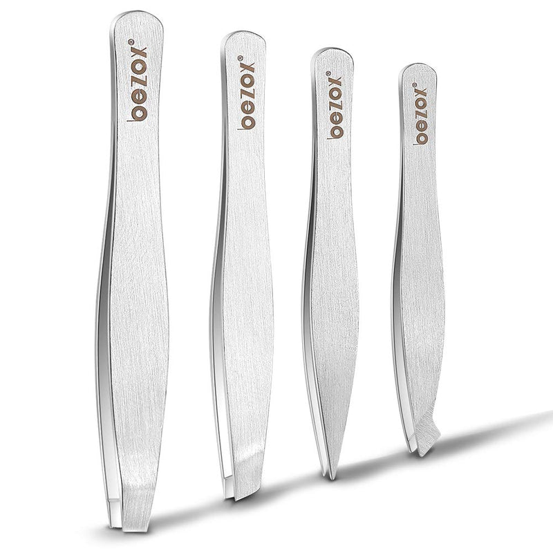 [Australia] - BEZOX Mini Tweezers Set,4 PCS Precise Eyebrow Tweezer Stainless Steel - W/Metal Storage Box 