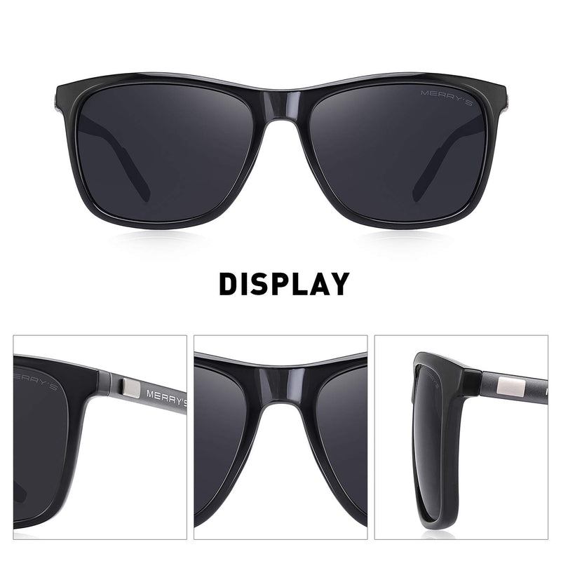 [Australia] - MERRY'S Unisex Polarized Aluminum Sunglasses Vintage Sun Glasses For Men/Women S8286 0c01 Black Frame/Black Lens/Grey Temples 56 Millimeters 