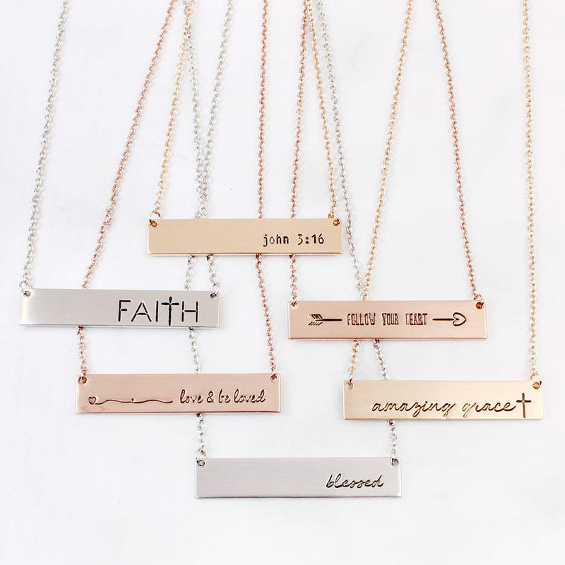 [Australia] - Inspirational Positive Message Pendant Simple Bar Necklace - Engraved Lettering Plate Delicate Chain Be Brave, Follow Your Heart, Love, Dream Valentine's Be Brave - Silver 