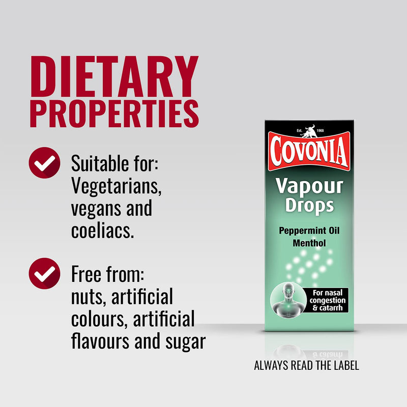 [Australia] - Covonia Vapour Drops for Nasal Congestion and Catarrh, Peppermint Oil, Effective Relief Of Nasal Congestion, 15 ml 