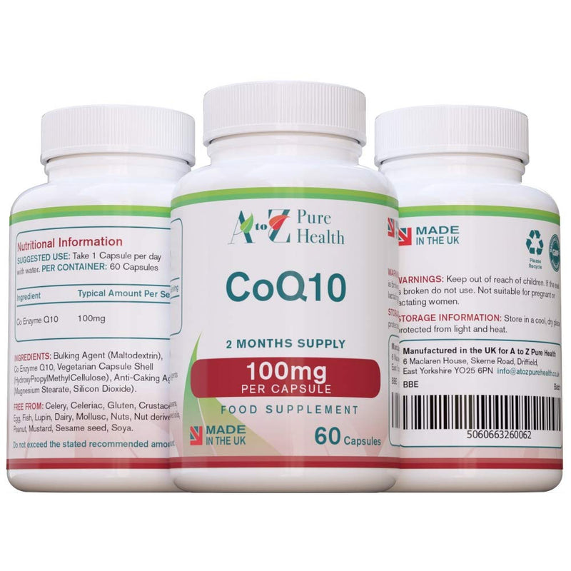 [Australia] - A to Z Pure Health Coq10 100Mg | Co Enzyme Q10 60 Capsules (2 Months' Supply) | Support for Cardiovascular Health & Immune System, 200 g 