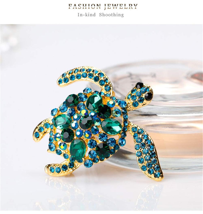[Australia] - AILUOR Vintage Turtle Brooch Pins, Fashion Women's Rhinestone Crystal Big Tortoise Pin Brooches Jewelry Gifts Blue-A 