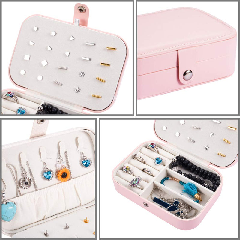 [Australia] - Valyria Travel Jewelry Case, Double Layer Portable Travel Jewelry Box Organizer Display Storage Case for Rings Earrings Necklaces Jewelry Primrose Pink 