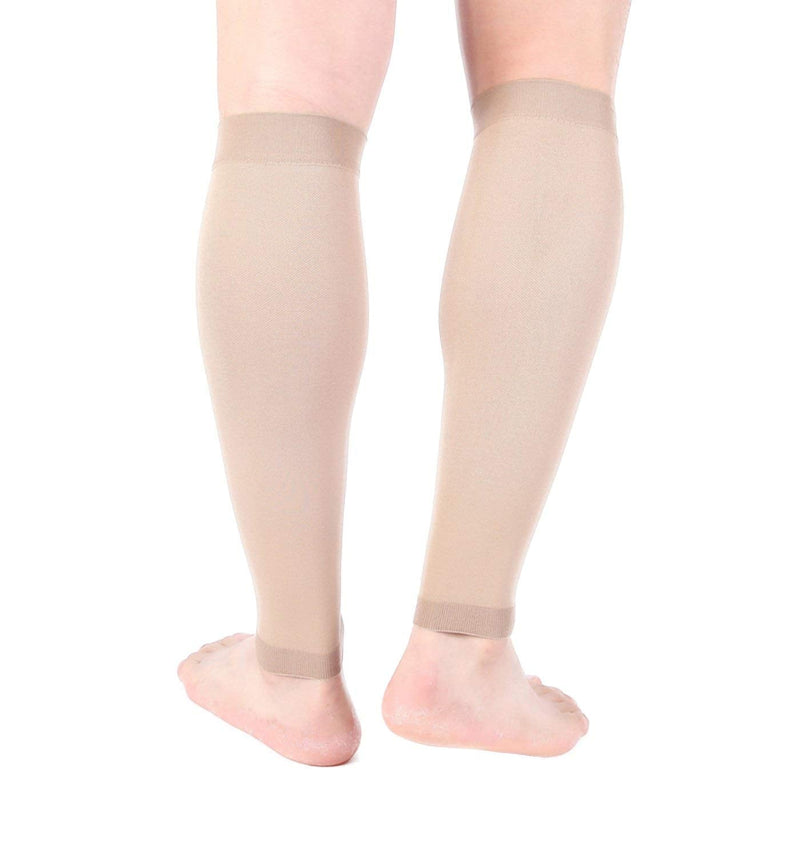 [Australia] - Doc Miller Calf Compression Sleeve Men and Women - 20-30mmHg Shin Splint Compression Sleeve Recover Varicose Veins, Torn Calf and Pain Relief - 1 Pair Calf Sleeves Tan Skin Color - Medium Size 