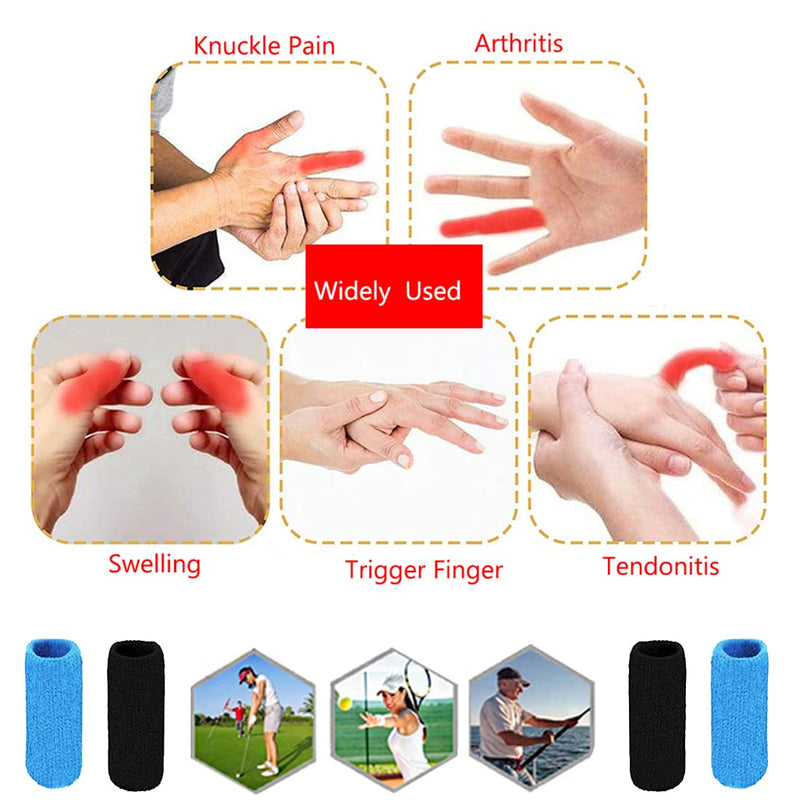 [Australia] - ELANE 40 PCS Finger Splint Finger Holster Thumb Brace Support Elastic Sleeves for Finger Support ,Knuckle Black+skyblue 