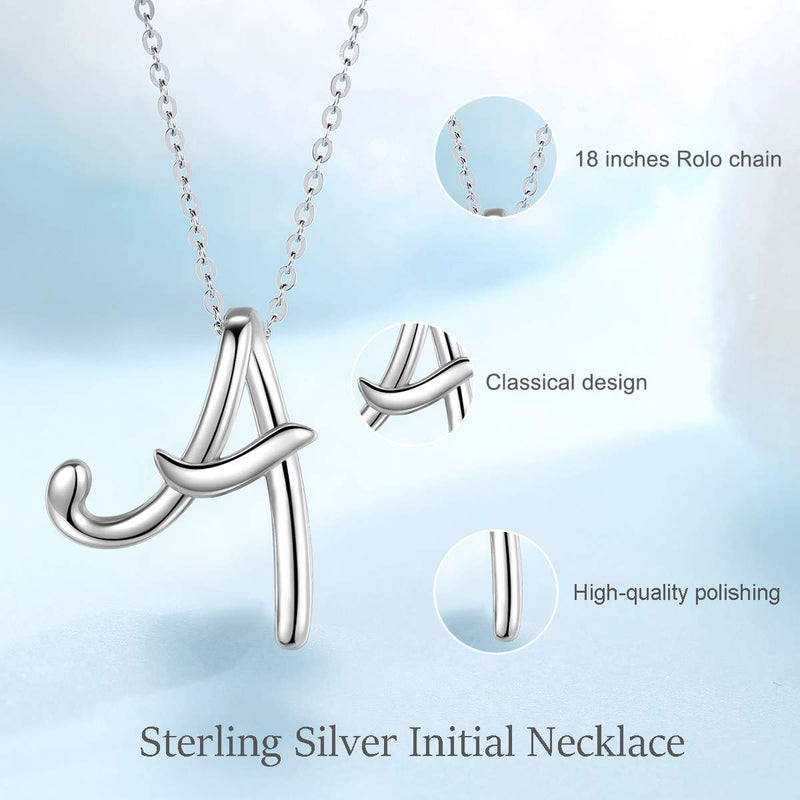 [Australia] - EUDORA Sterling Silver Necklace 26 Letters Alphabet Personalized Charm Pendant with 18inch O-Ring Chain A 