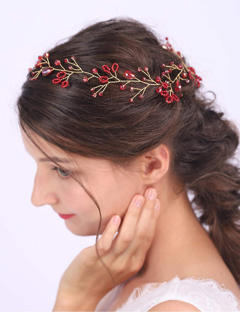 [Australia] - Anglacesmade Bridal Headband Red Crystal Hair Vine Ruby Headpiece for Brides Bridesmaid Wedding Prom Festival Hair Accessories for Women and Girls 