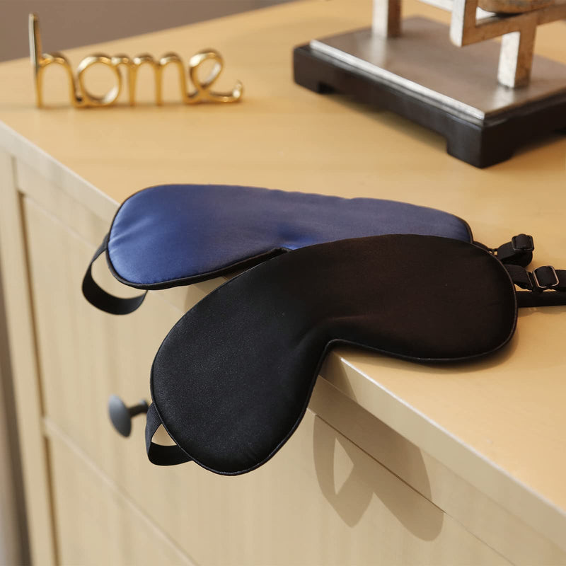 [Australia] - LaCourse 100% Natural Mulberry Silk Eye Mask for Sleeping with 4Pair EarPlugs & Travel Pouch. Soft, Smooth Sleeping Mask, Blocking Out Light. Adjustable Silk Sleep Eye Mask for Women&Men, Black Black With 4pair Earplugs 