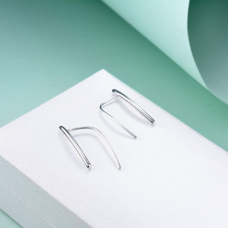 [Australia] - 925 Sterling Silver Curved Bar Ear Climber Earrings for Women Girls Everyday Earrings 