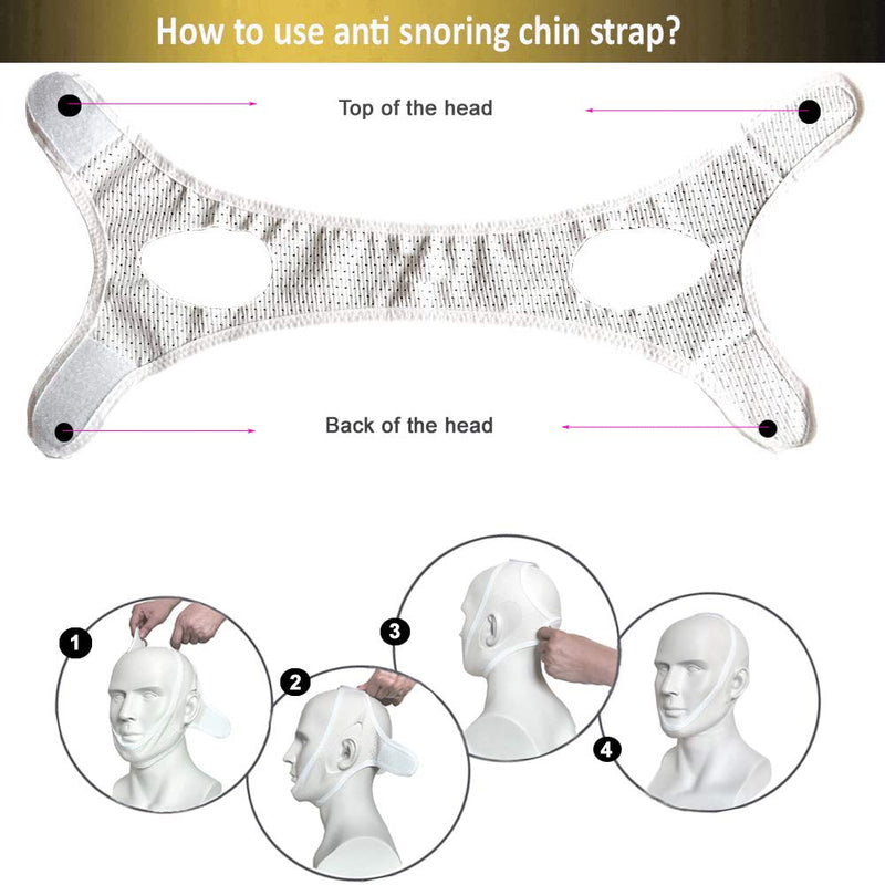 [Australia] - Anti Snoring Chin Strap for Cpap Users, Comfortable Mesh Breathable My Stop Snoring Solution Chin Strap Anti Snore Stopper Anti Snoring Devices Strips Mask Belt Head Jaw Sleep Aid for Women Men(White) 