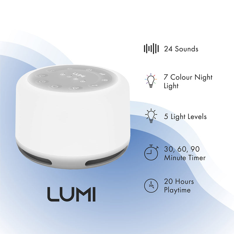 [Australia] - LUMI | White Noise Machine | Sound Machine with 7 Colour Night Light | White Noise Machine Baby | 24 Sounds | Anxiety Relief | Baby Sleep Aid | White Noise Machines For Adults & Children 