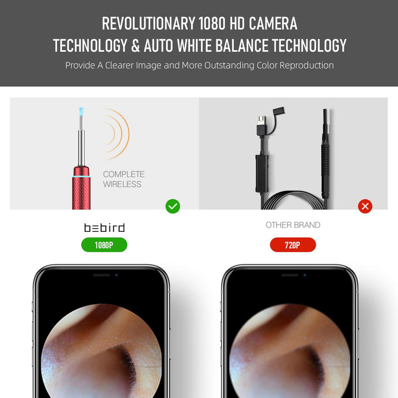 [Australia] - BEBIRD M9 Pro Ear Wax Removal Tool, Wireless Ear Endoscope Camera 1080P FHD with 6 LED Light, Waterproof 3.5mm Ultra-Thin Ear Scope Temperature Control for All Mobile Devices (Red) Red 