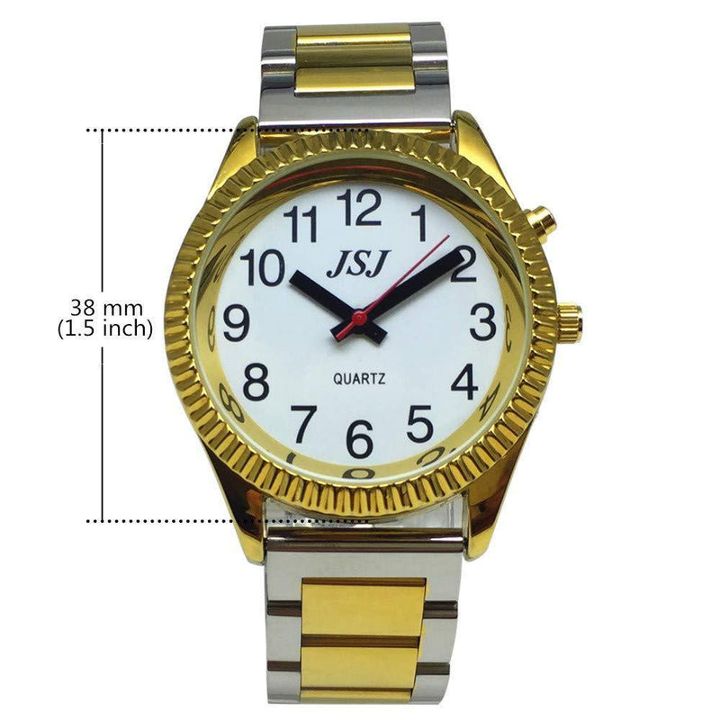 [Australia] - English Talking Watch with Alarm Function, Talking Date and time, White Dial, Folding Clasp, Golden Case 